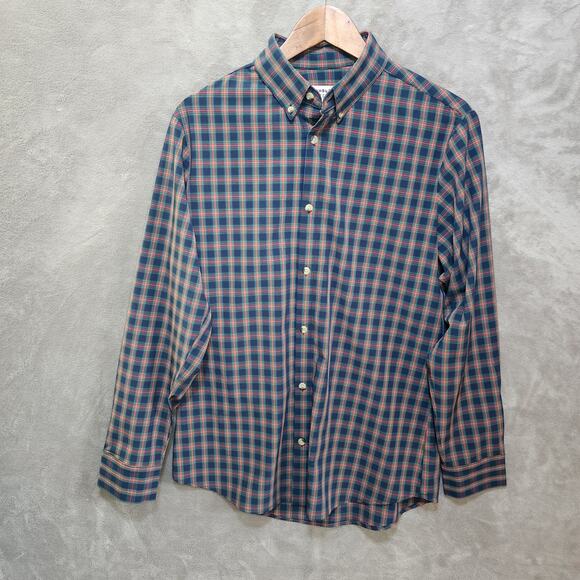 Mizzen + Main Men's Medium Red/Blue Plaid Shirt True Fit Made in USA - Picture 1 of 7